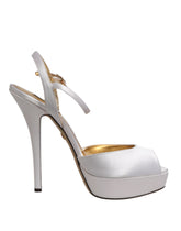 Dolce & Gabbana White Satin Platform Heels Sandals Shoes